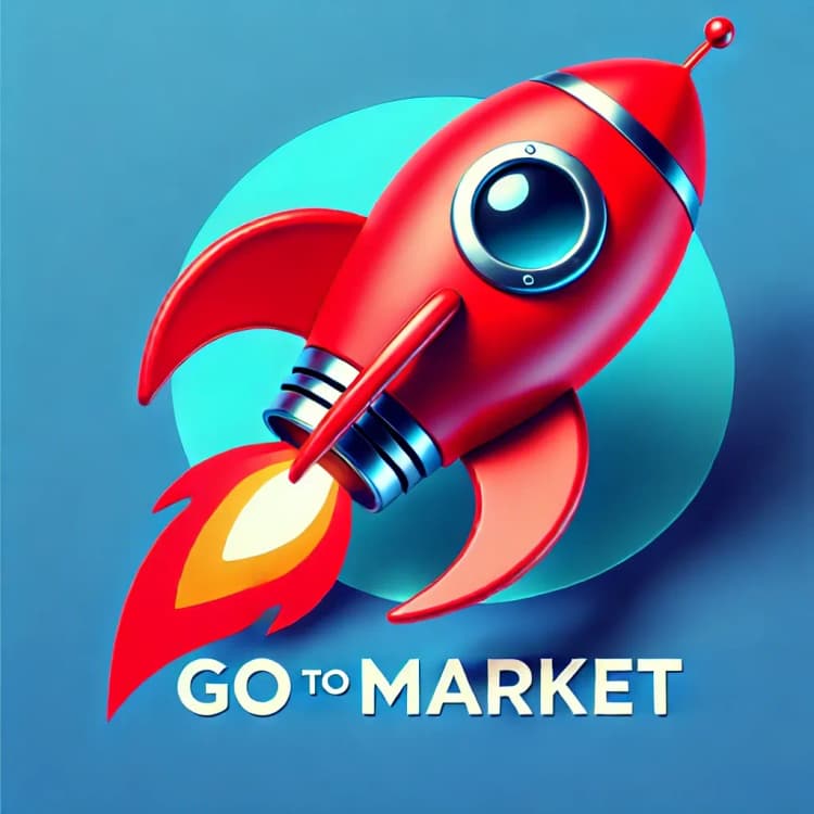 Red rocket launching with "Go To Market" text.