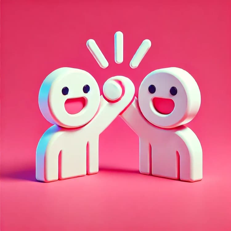 Two happy figures high-fiving, symbolizing digital sales collaboration.