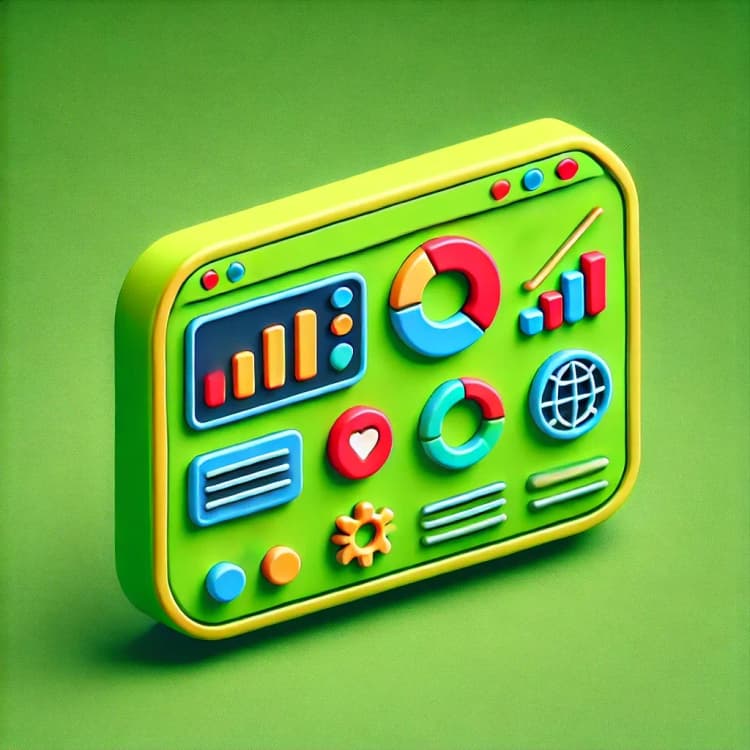 A vibrant digital dashboard with colorful charts, graphs, and analytics icons, representing data visualization and sales performance tracking.